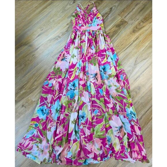 🩵NWT Meghan LA Red Watercolor Enchanted Garden Sleeveless Maxi Dress Small - Picture 7 of 12